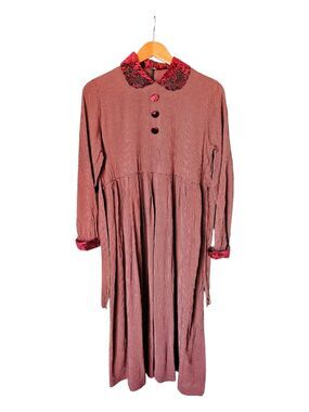 Vintage Impulsive Prairie Gingham Velvet Collar Midi Dress Cottagecore